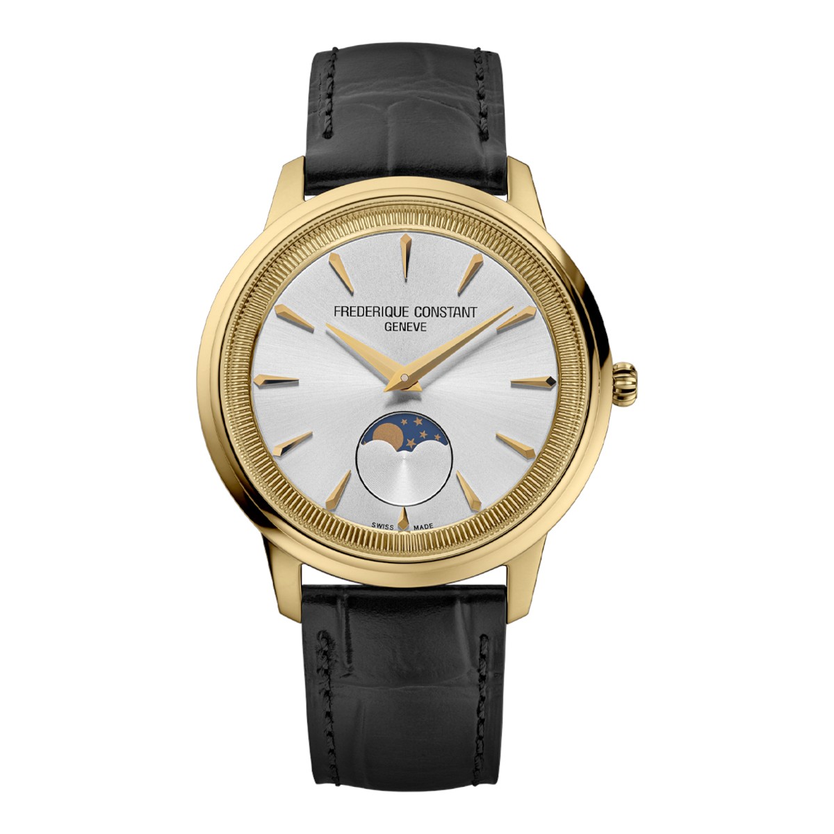 Frederique Constant Classics Moneta Moonphase 37mm Watch, Silver Tone Dial