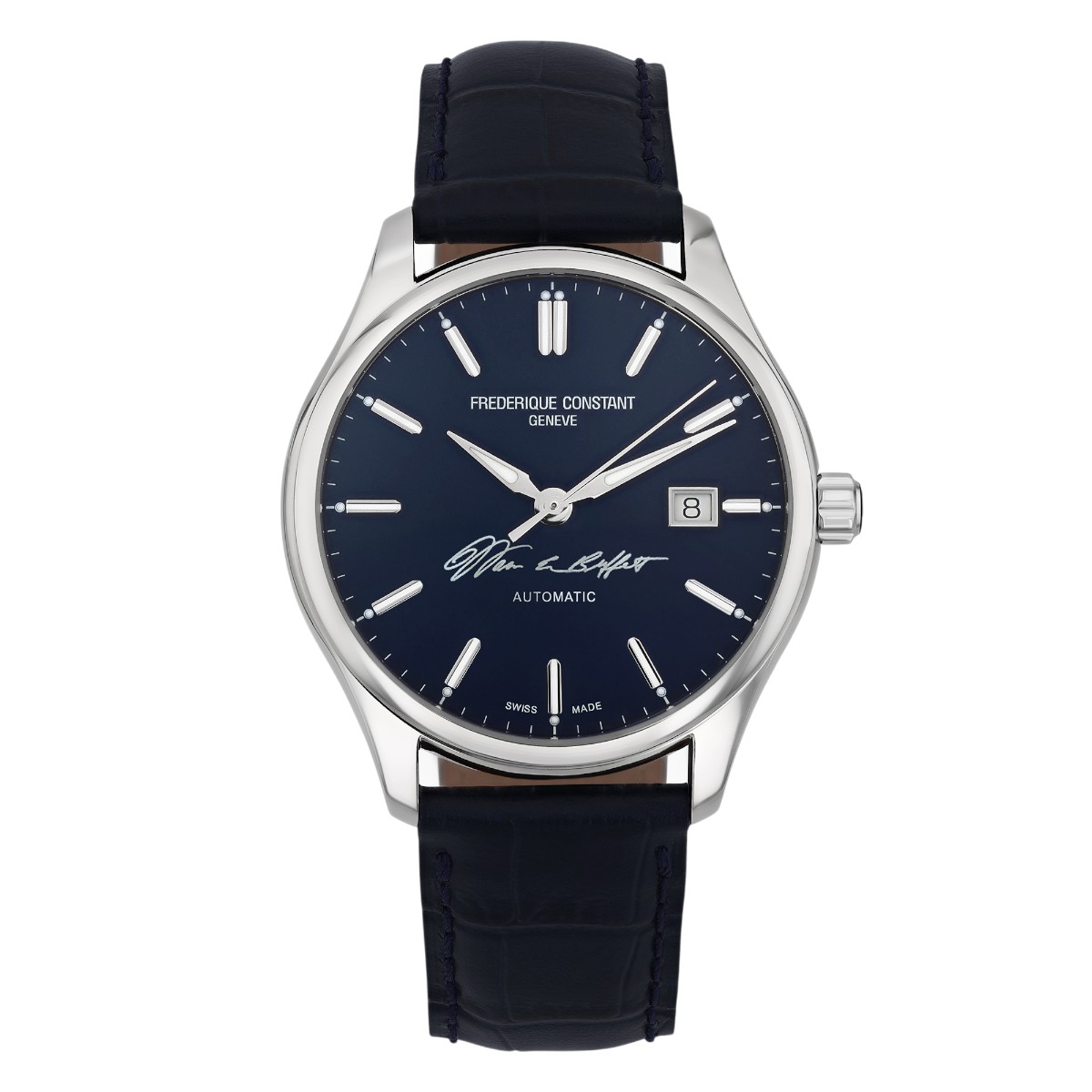 Frederique Constant Classics Index Automatic 40mm Watch, Warren Buffett Signature and Blue Dial