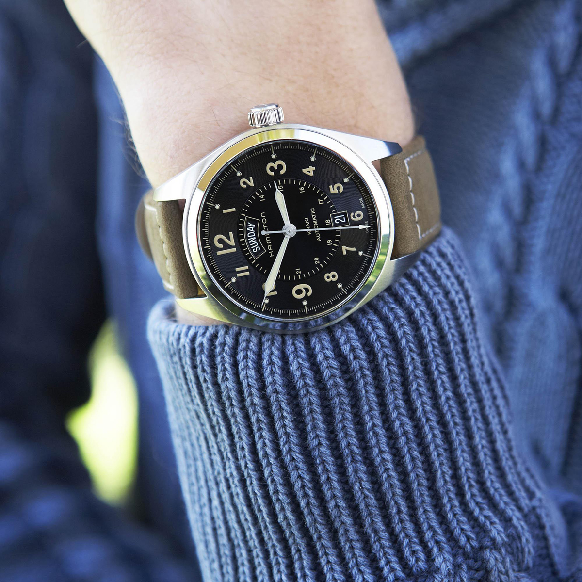 Hamilton Khaki Field Day Date Automatic 42mm Watch, Black and Brown Dial