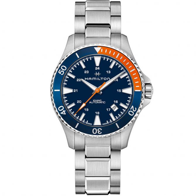 Hamilton Khaki Navy Scuba Auto 40mm Watch, Blue and Orange Dial