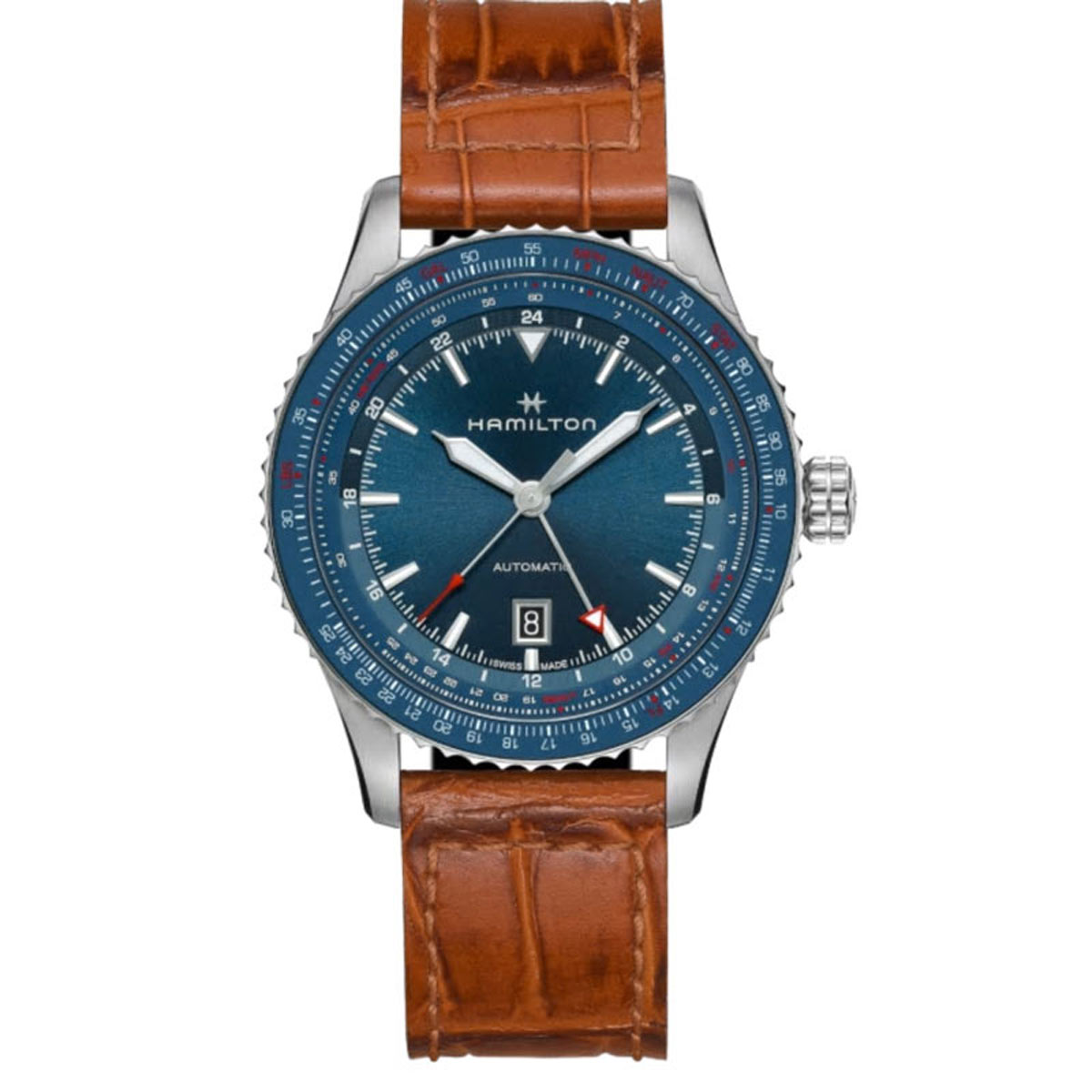 Hamilton Khaki Aviation Converter Auto GMT 44mm Watch, Navy Blue and Red Dial