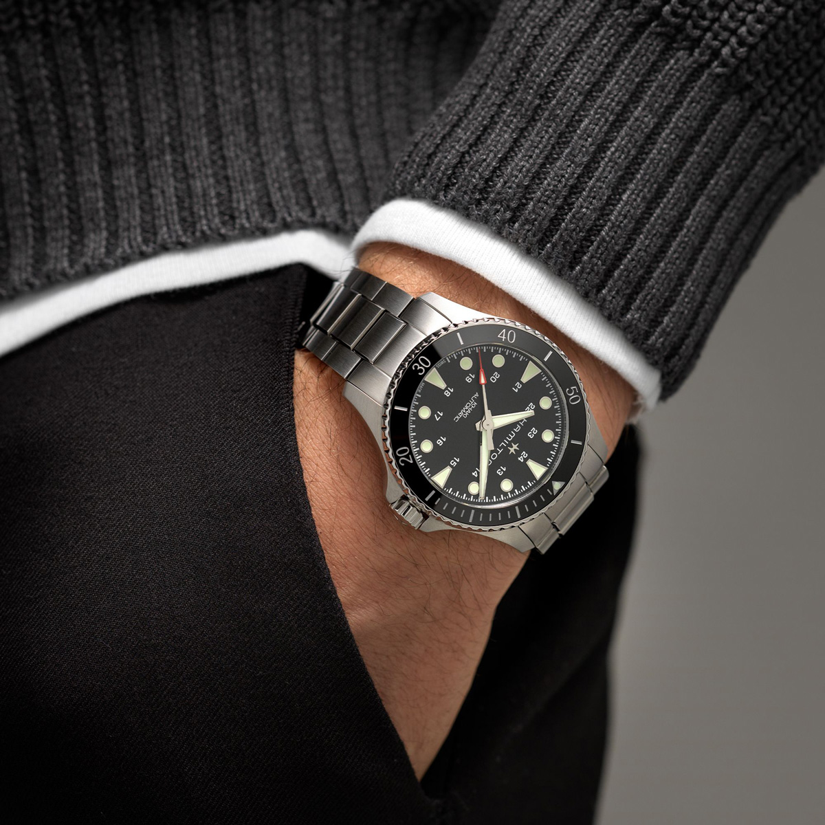Hamilton Khaki Navy Scuba Auto 43mm Stainless Steel Watch, Black Dial