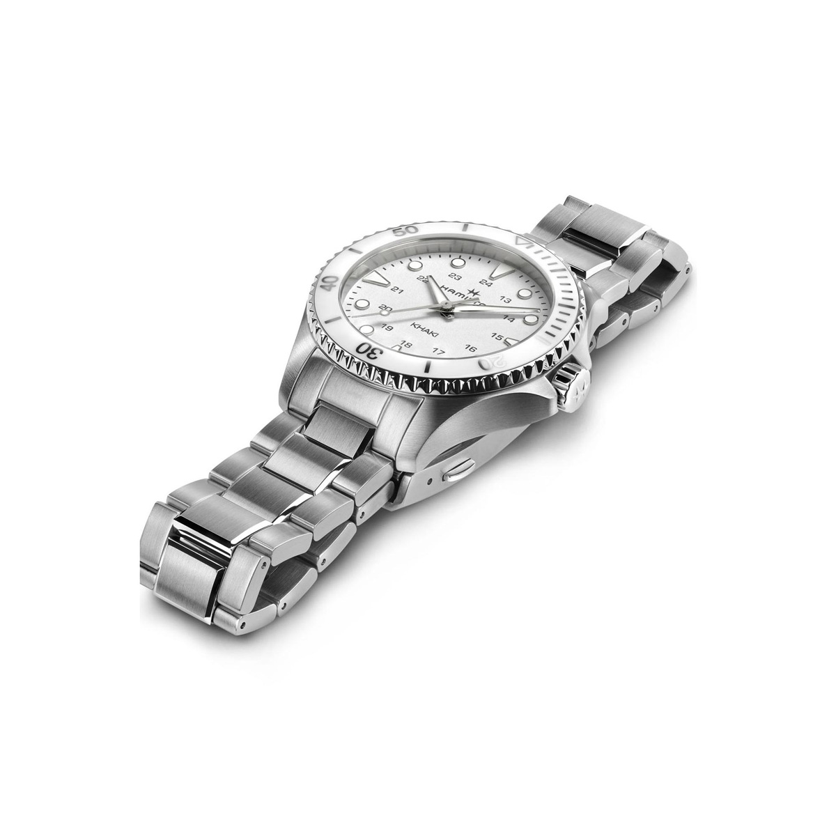 Hamilton Khaki Navy Scuba Quartz 37mm Watch, Silver and White Dial