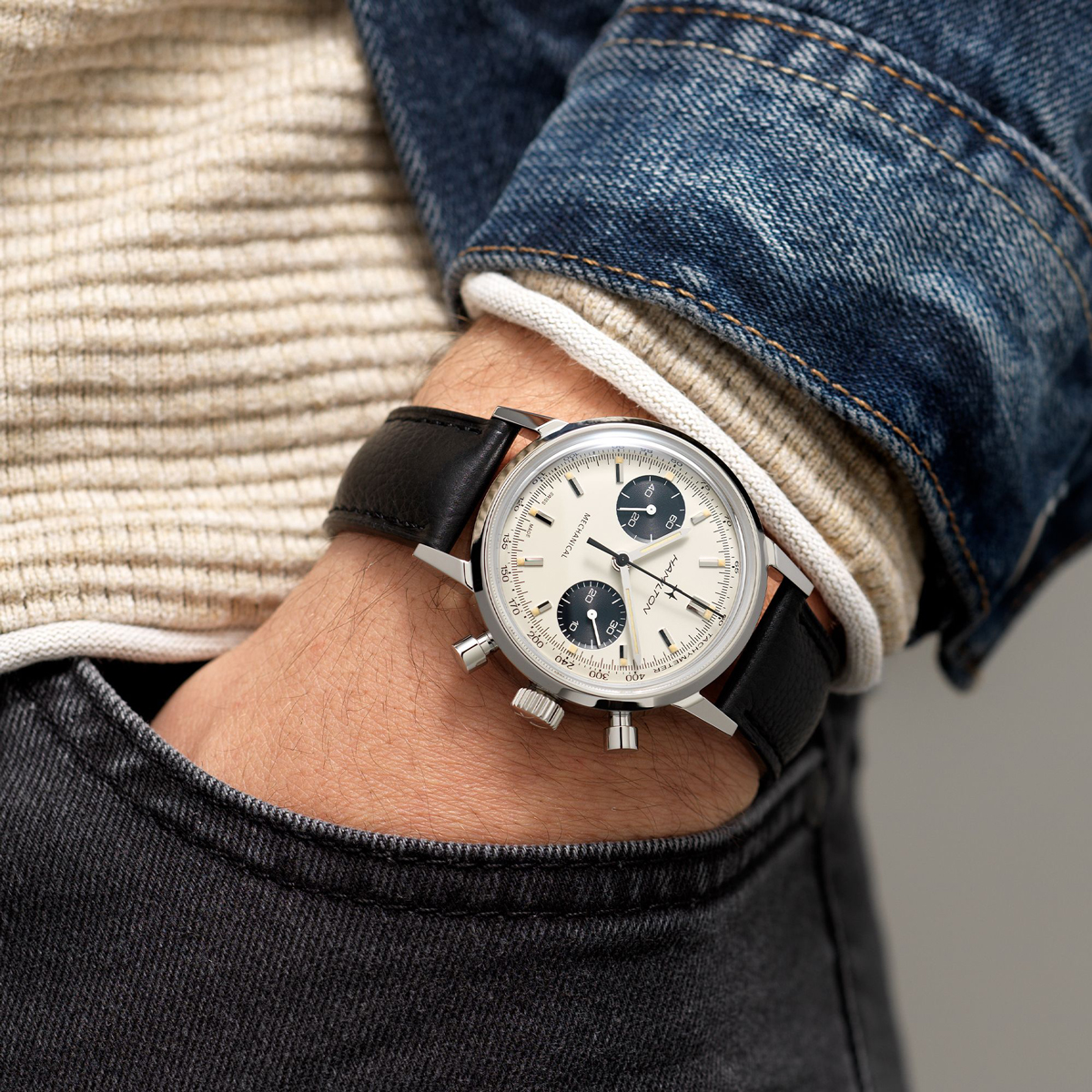 Hamilton American Classic IntraMatic Chronograph H 40mm Men's Watch, Cream and Navy Dial