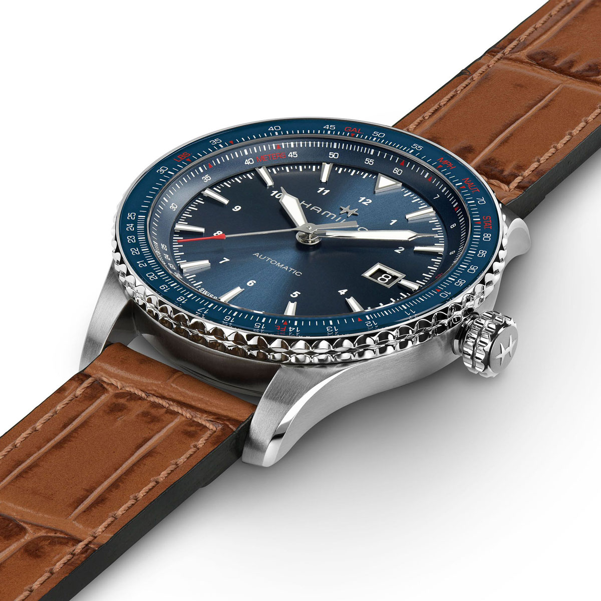 Hamilton Khaki Aviation Converter Automatic 42mm Men's Watch, Blue Dial and Brown Leather Strap