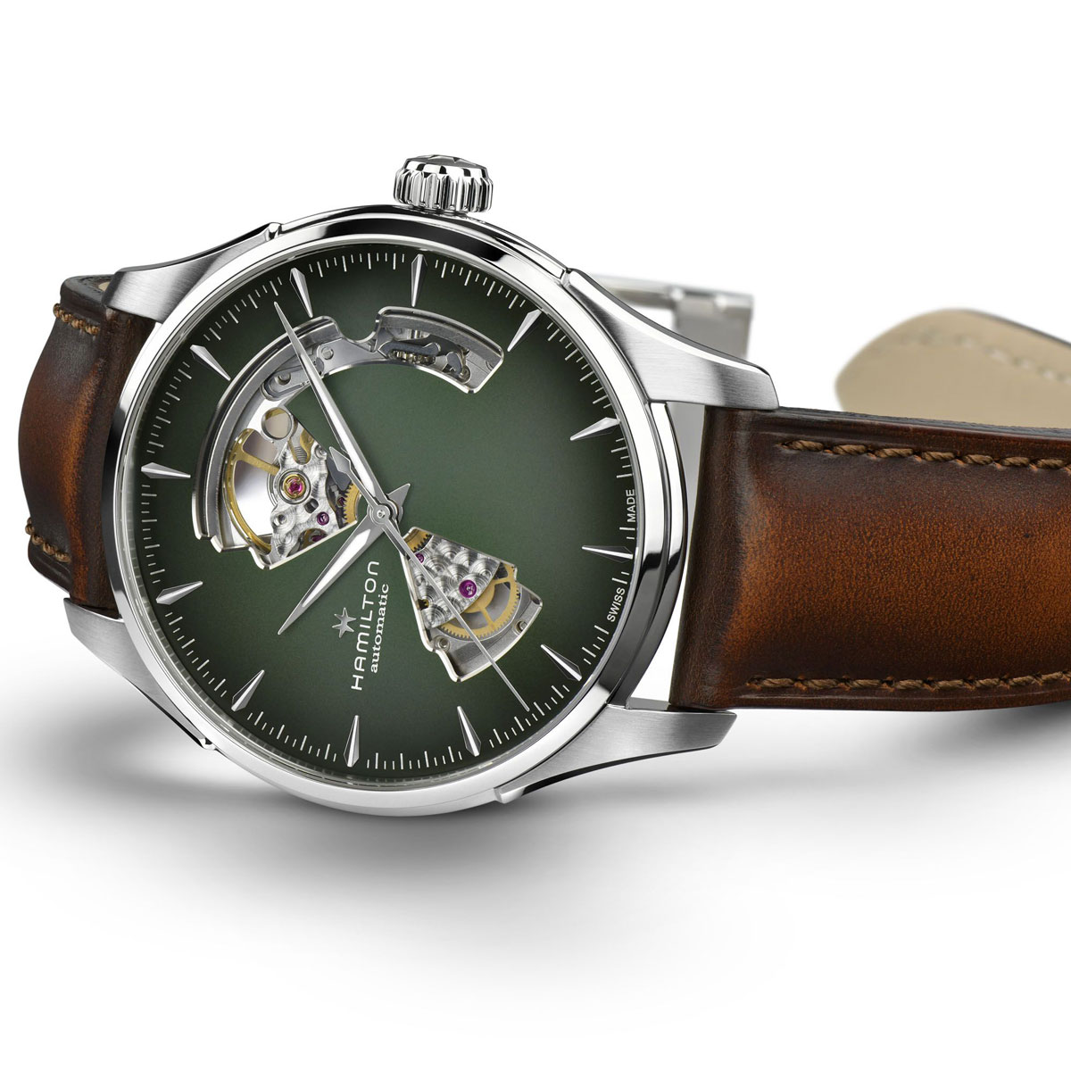 Hamilton Jazzmaster Open Heart Automatic 40mm Men's Watch, Green Dial