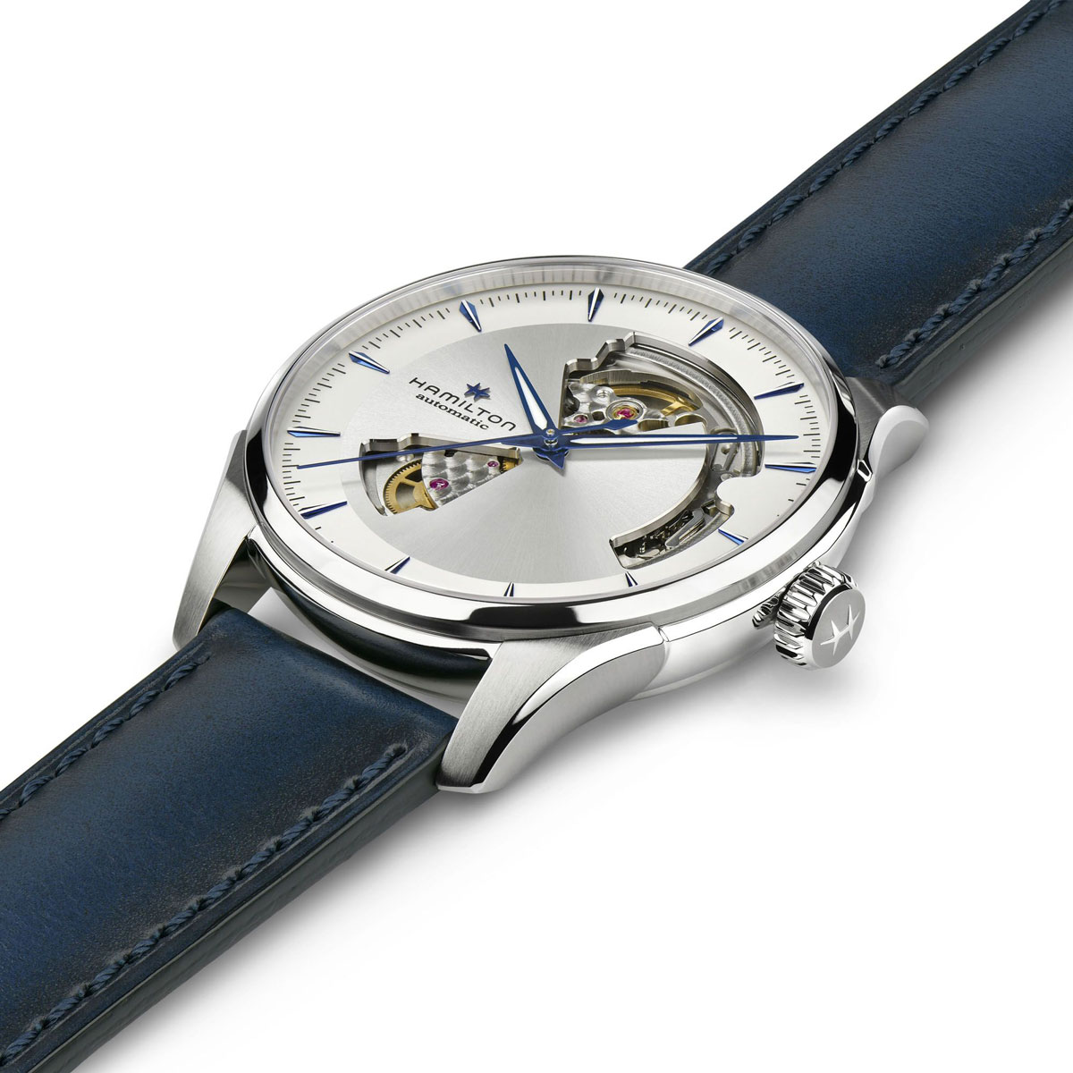 Hamilton Jazzmaster Open Heart Automatic 40mm Men's Watch, Silver and Blue Dial