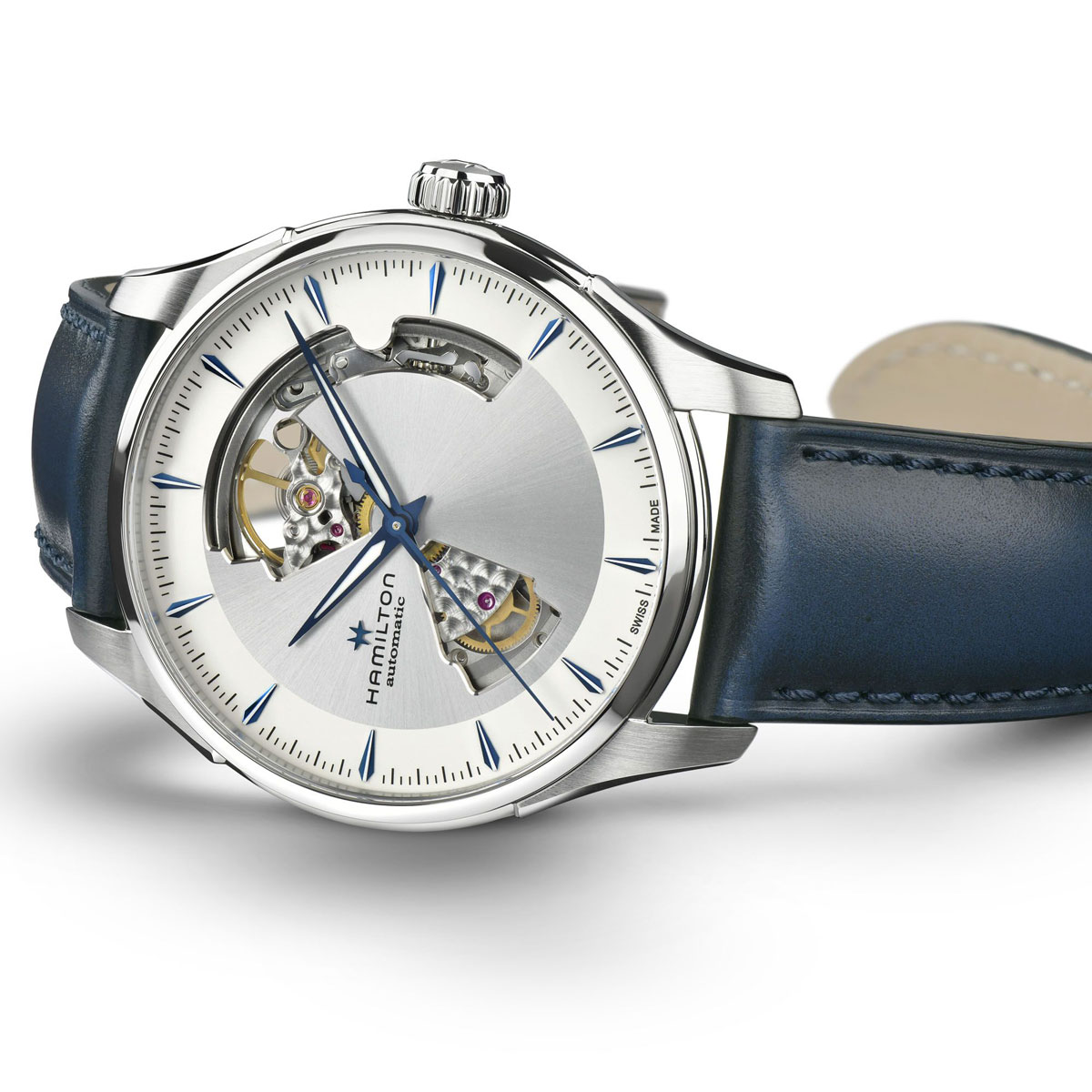Hamilton Jazzmaster Open Heart Automatic 40mm Men's Watch, Silver and Blue Dial