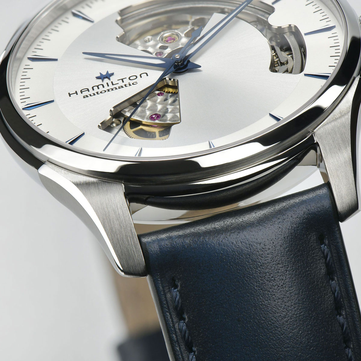Hamilton Jazzmaster Open Heart Automatic 40mm Men's Watch, Silver and Blue Dial