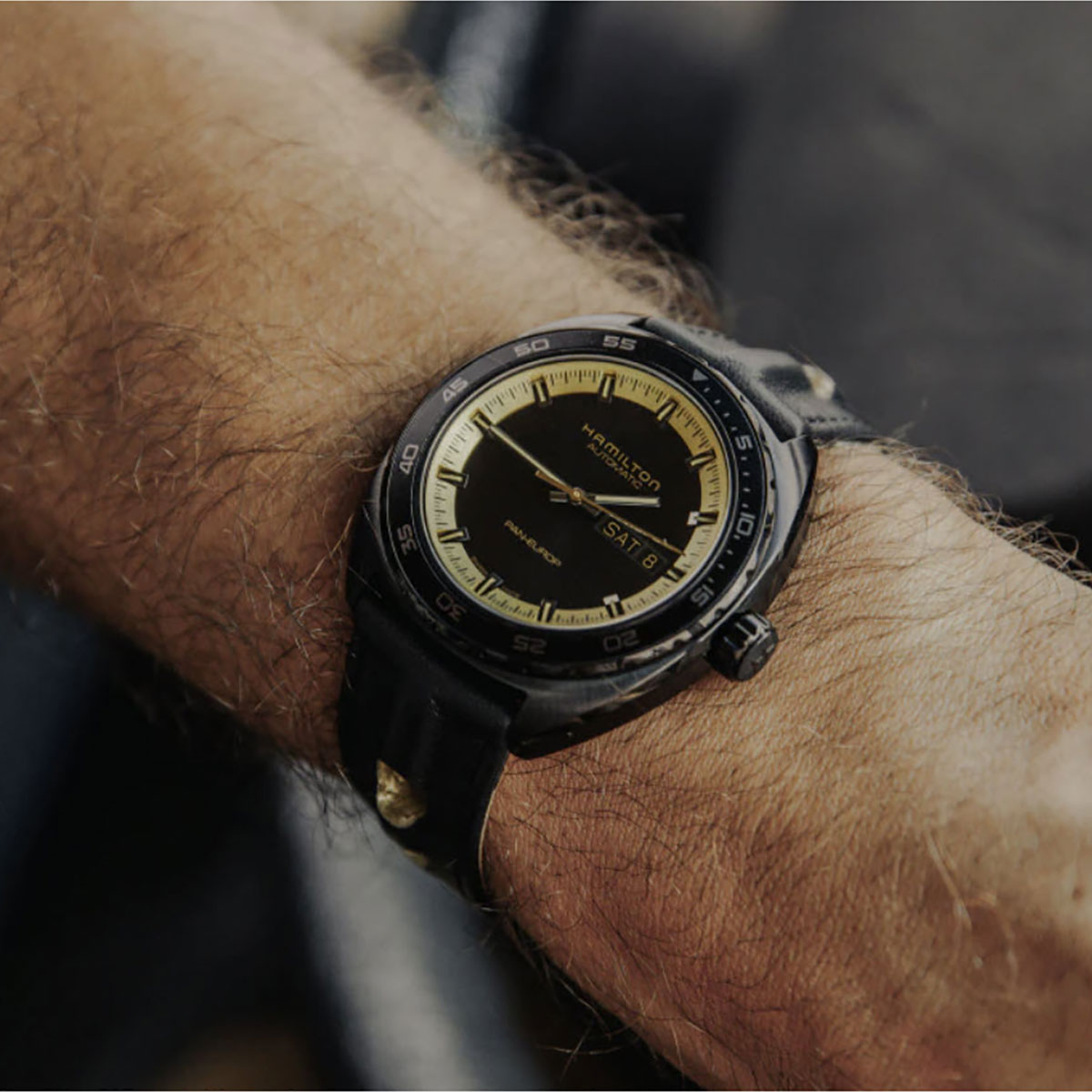 Hamilton American Classic Pan Europ Day Date Automatic 42mm Men's Watch, Black and Gold Dial