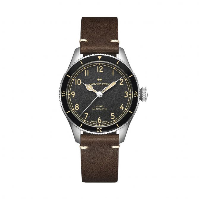 Hamilton Khaki Aviation Pilot Pioneer 38mm Men's Watch, Black Dial and Dark Brown Leather Strap