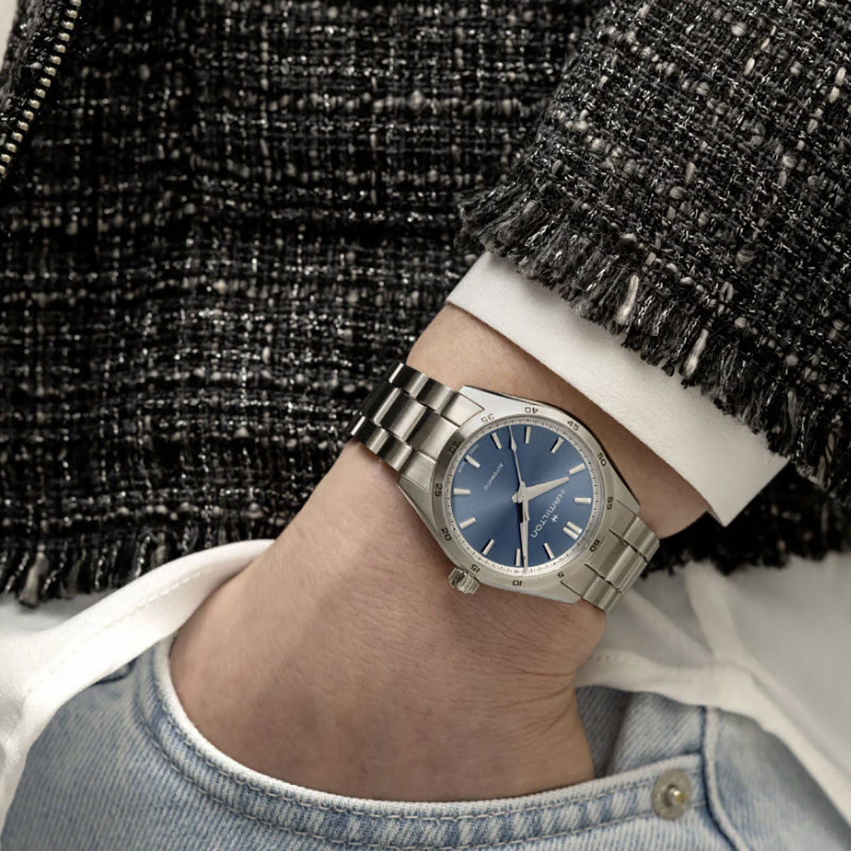 Hamilton Jazzmaster Performer Automatic 34mm Women's Watch, Light Blue Dial