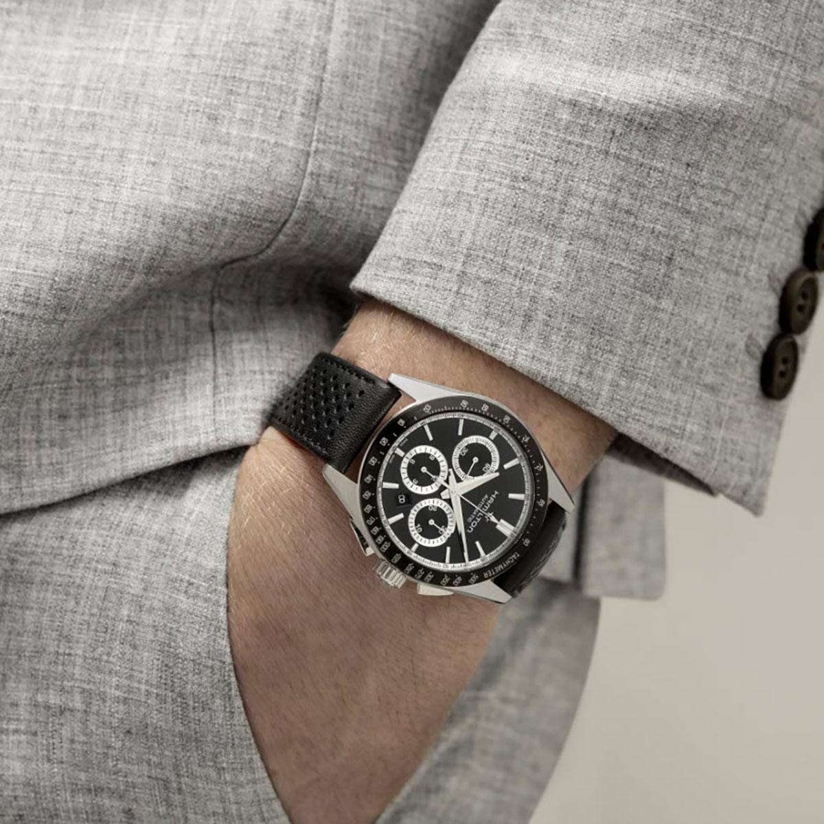 Hamilton Jazzmaster Performer Automatic Chronograph 42mm Men's Watch, Black Dial