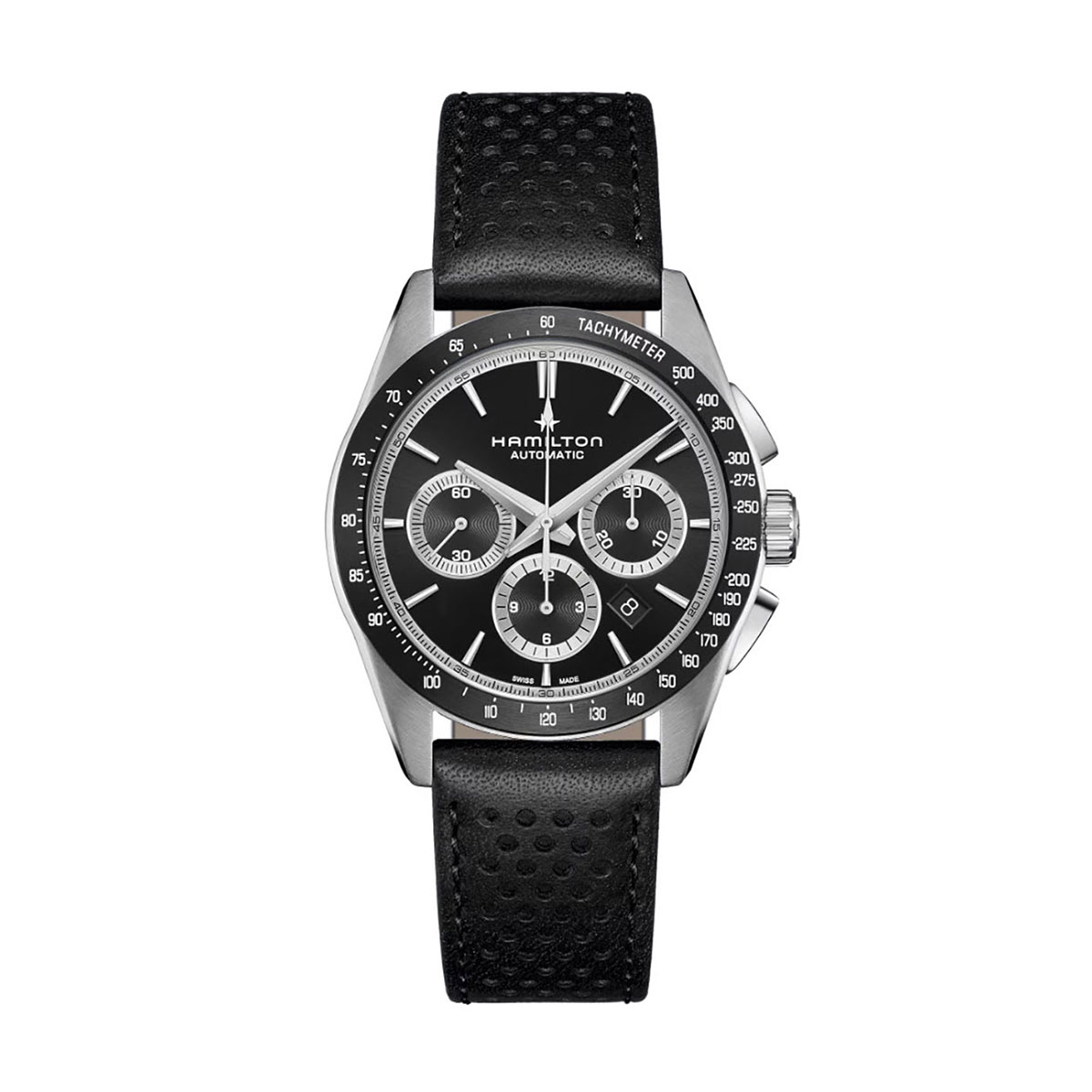 Hamilton Jazzmaster Performer Automatic Chronograph 42mm Men's Watch, Black Dial and Black Leather S