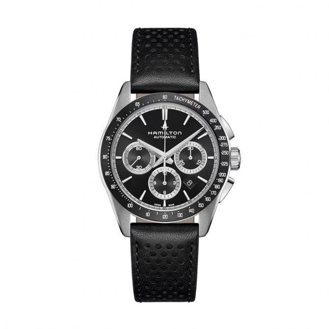 Hamilton Jazzmaster Performer Automatic Chronograph 42mm Men's Watch, Black Dial and Black Leather S