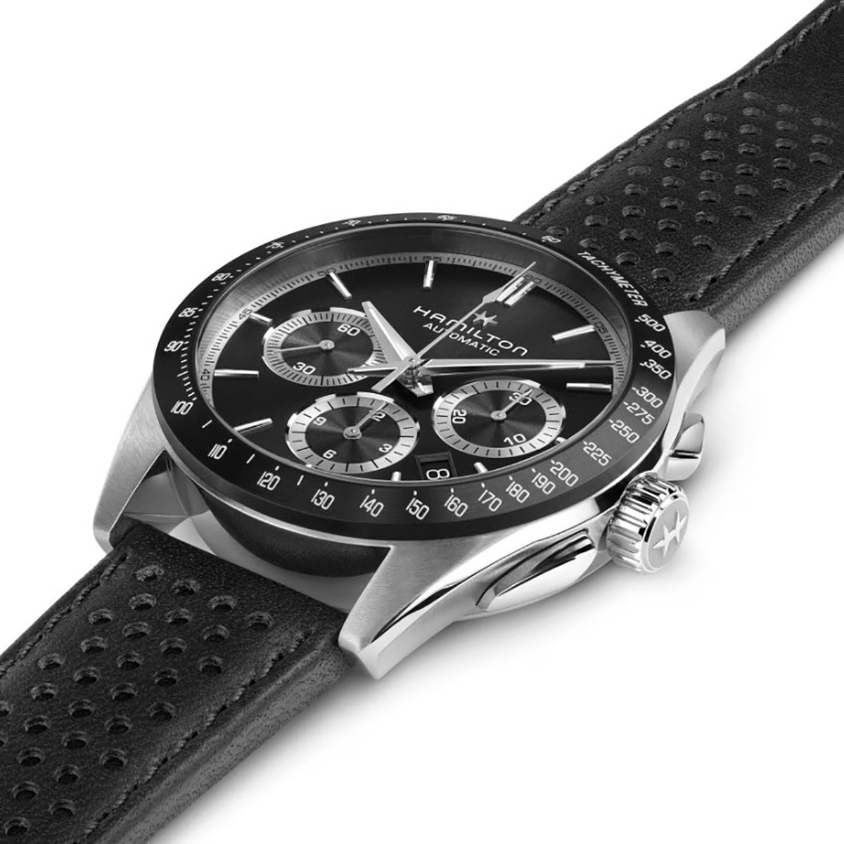 Hamilton Jazzmaster Performer Automatic Chronograph 42mm Men's Watch, Black Dial and Black Leather S