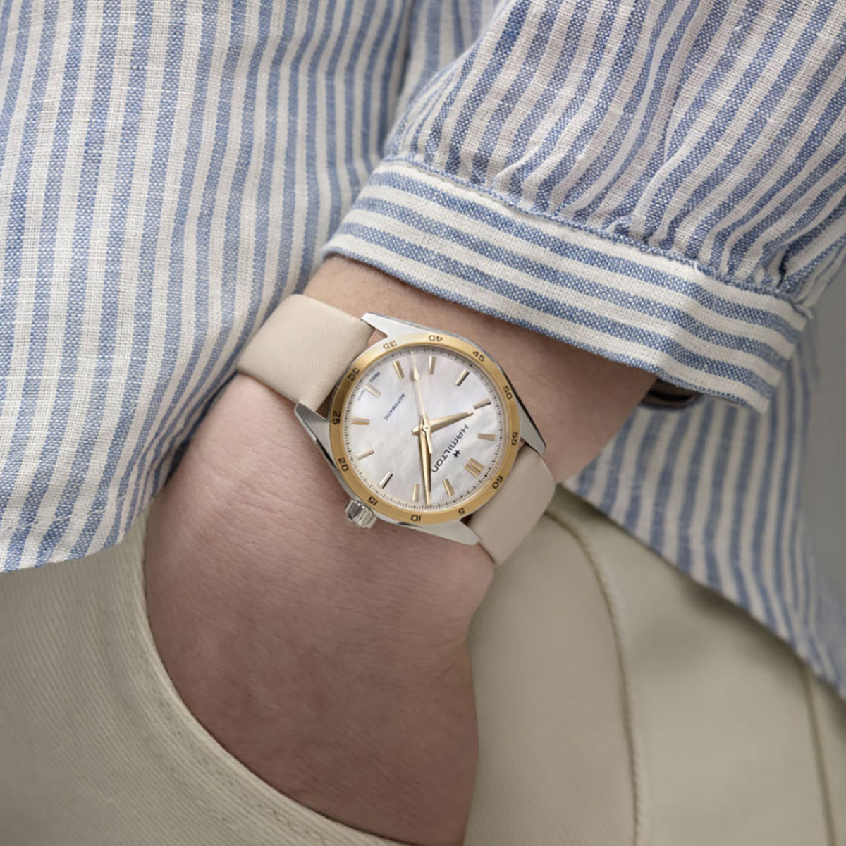 Hamilton Jazzmaster Performer Automatic 34mm Women's Watch, Iridescent Mother of Pearl Dial