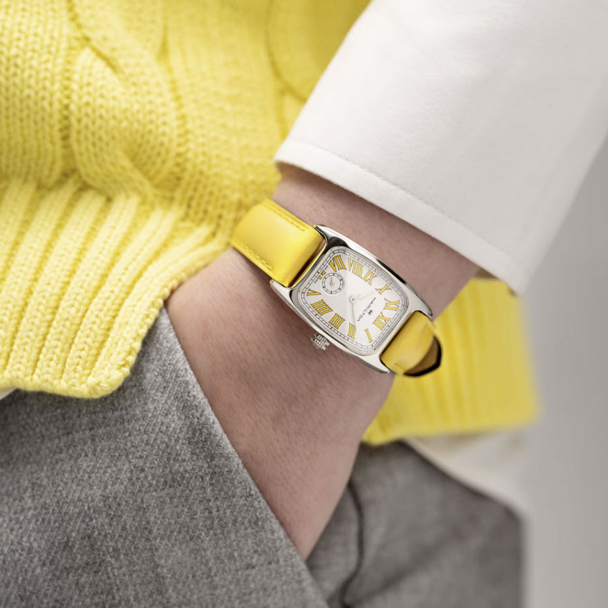 Hamilton American Classic Boulton Small Second Quartz 23.5mm x 27.40mm Women's Watch, Yellow Dial