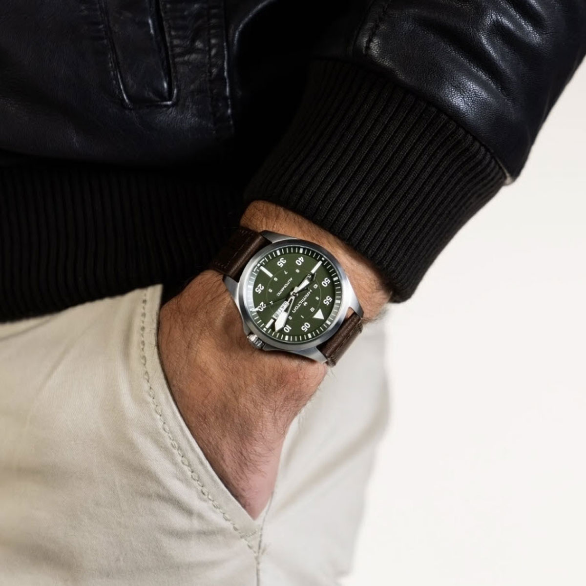 Hamilton Khaki Aviation Pilot Day Date Automatic 42mm Men's Watch, Green Dial