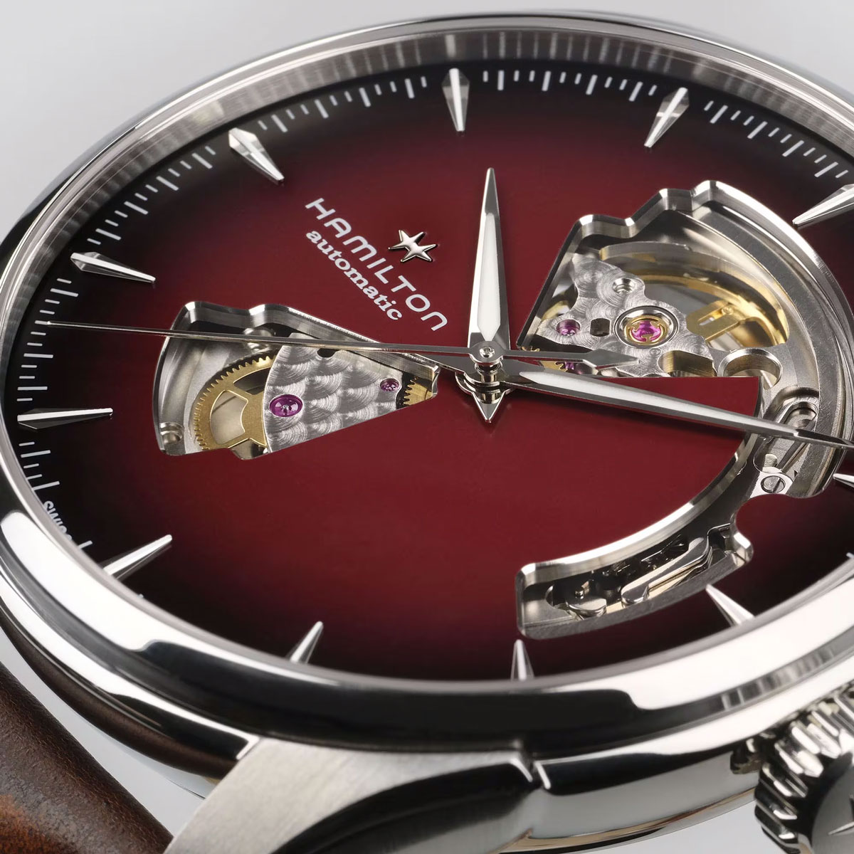 Hamilton Jazzmaster Open Heart Automatic 40mm Men's Watch, Burgundy Dial