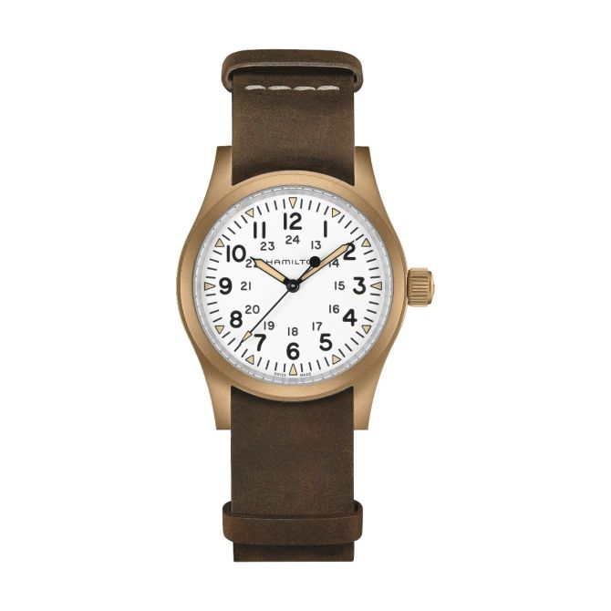 Hamilton Khaki Field Mechanical Bronze 38mm Watch, White Dial