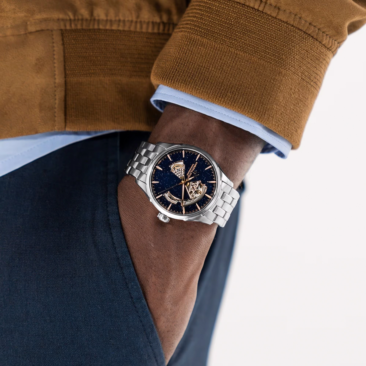Hamilton Jazzmaster Open Heart Automatic 42mm Watch, Blue Dial