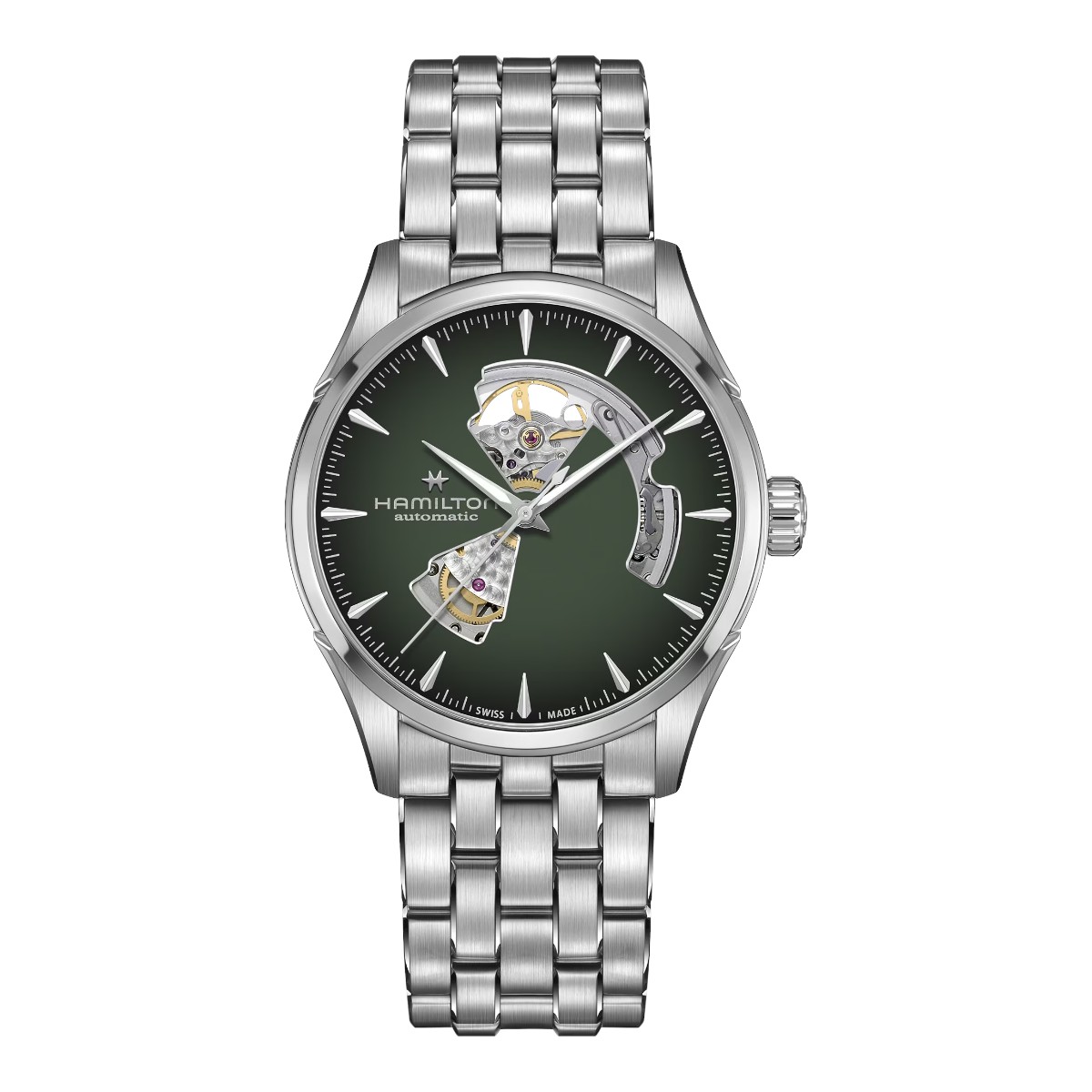 Hamilton Jazzmaster Open Heart Automatic 42mm Men's Watch, Green Skeleton Dial