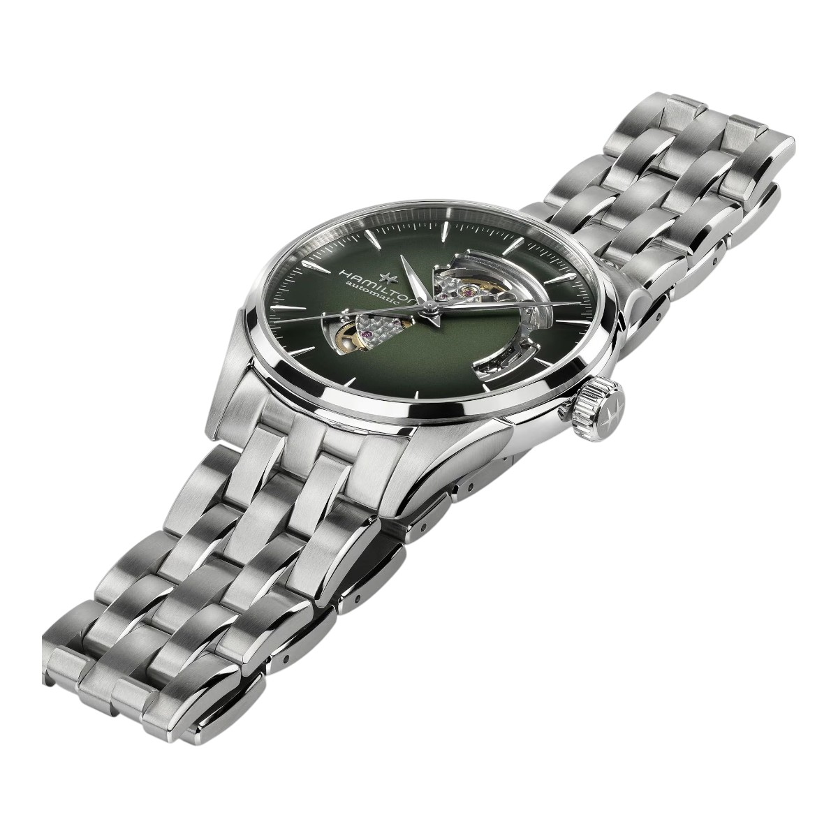 Hamilton Jazzmaster Open Heart Automatic 42mm Men's Watch, Green Skeleton Dial