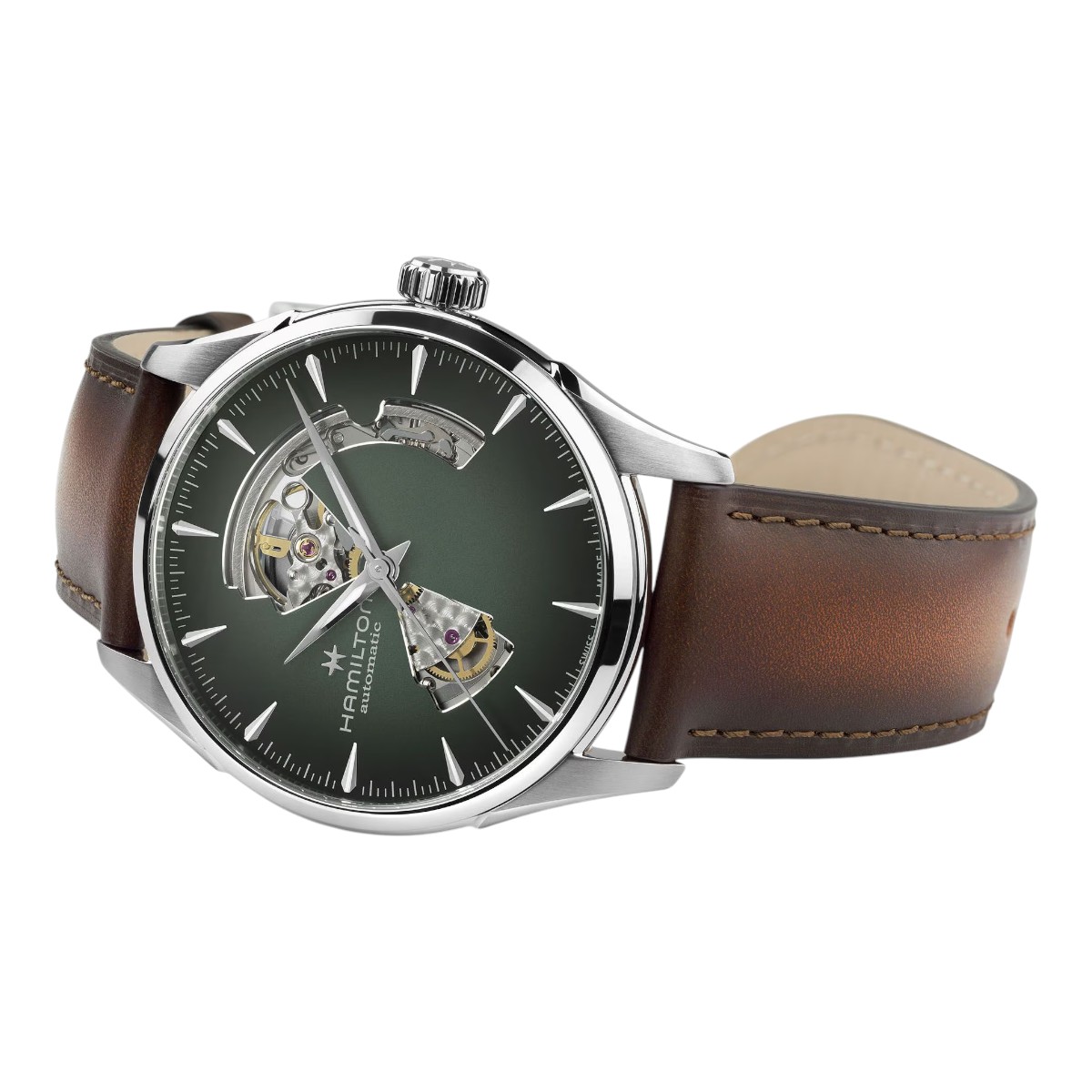 Hamilton Jazzmaster Open Heart Men's 42mm Watch, Green Skeleton Dial