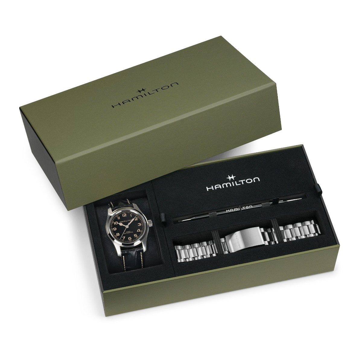 Hamilton Khaki Field Murph Automatic 42mm Men's Watch, Black Dial Bundle