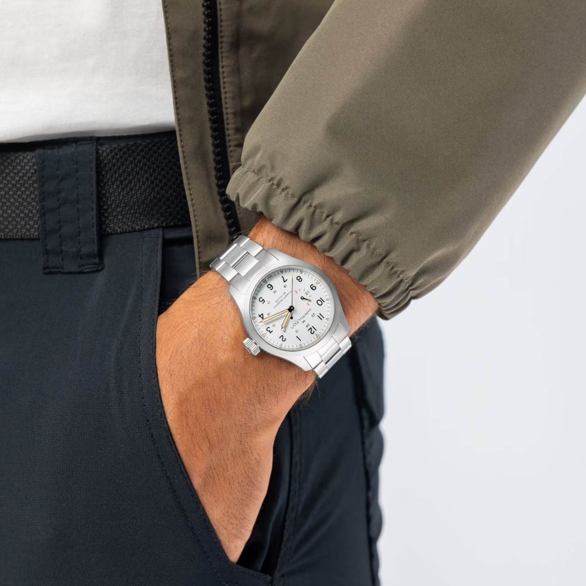 Hamilton Khaki Field Mechanical Power Reserve 40mm Men's Watch, White Dial