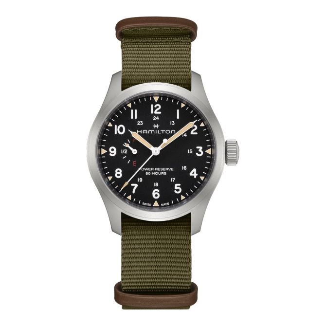 Hamilton Khaki Field Mechanical Power Reserve 40mm Men's Watch, Black Dial