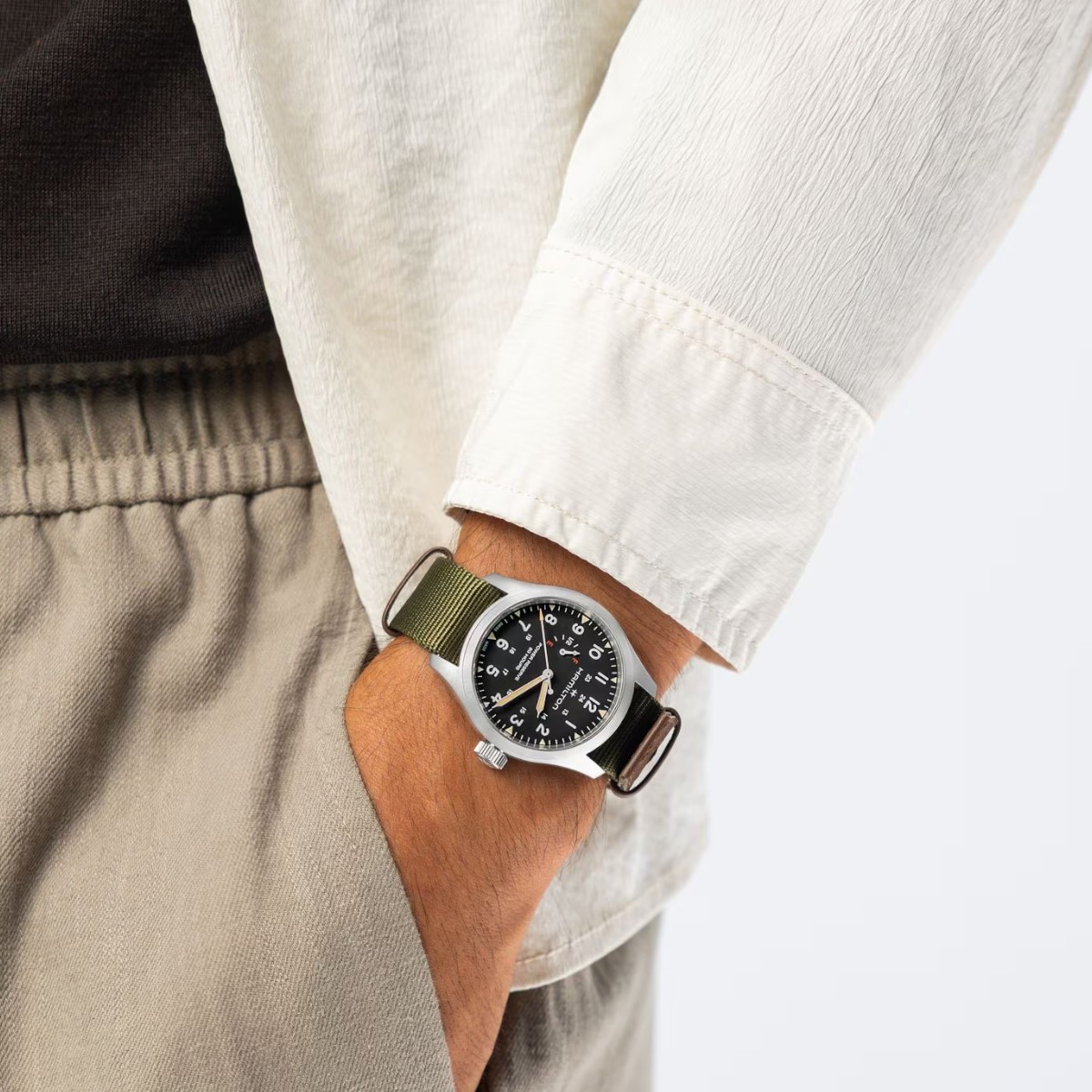 Hamilton Khaki Field Mechanical Power Reserve 40mm Men's Watch, Black Dial