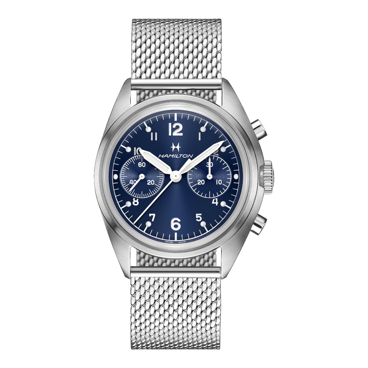 Hamilton Khaki Aviation Pilot Pioneer Mechanical Chronograph 40mm Men's Watch, Blue Dial