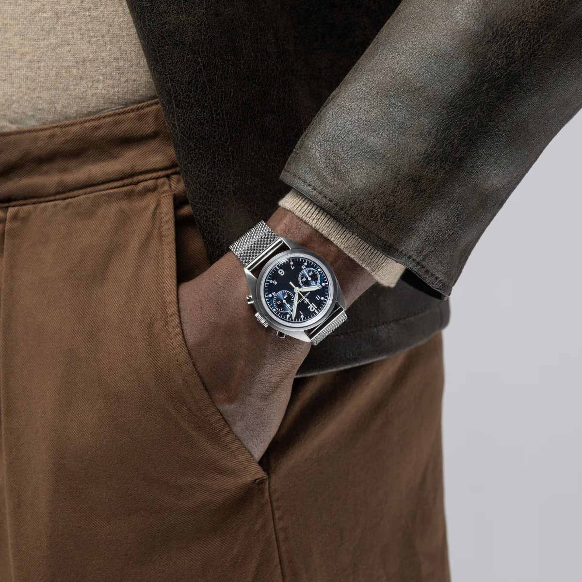 Hamilton Khaki Aviation Pilot Pioneer Mechanical Chronograph 40mm Men's Watch, Blue Dial