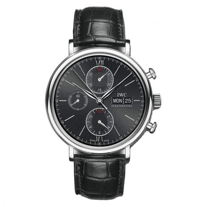 IWC Schaffhausen Portofino Automatic 40mm Watch, Black and Silver Dial