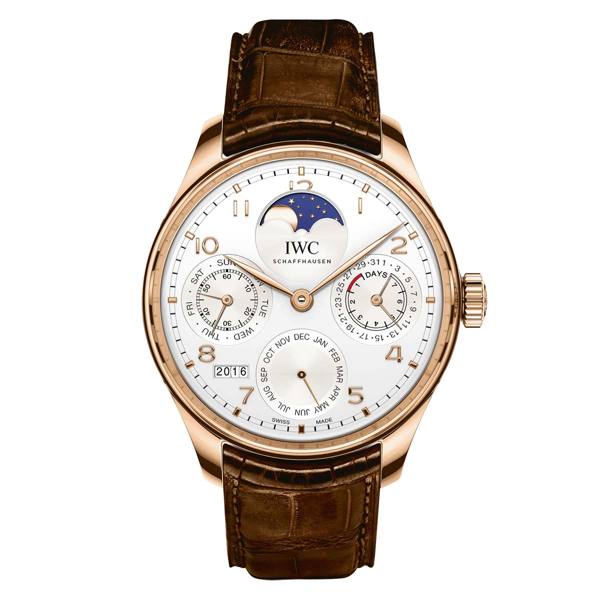 IWC Schaffhausen Portugieser Perpetual Calendar 44.2m Watch, Rose Gold and White Dial