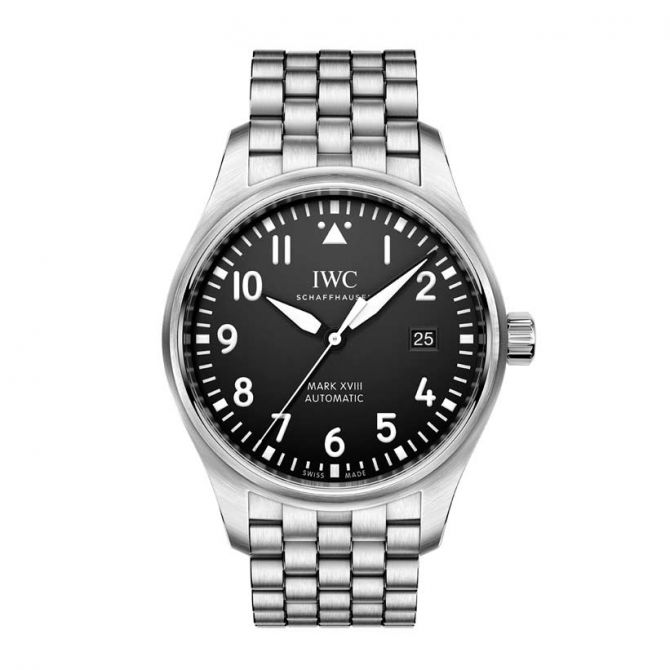 IWC Schaffhausen Pilot's Mark XVII Stainless Steel Band 40mm Watch, Black and White Dial