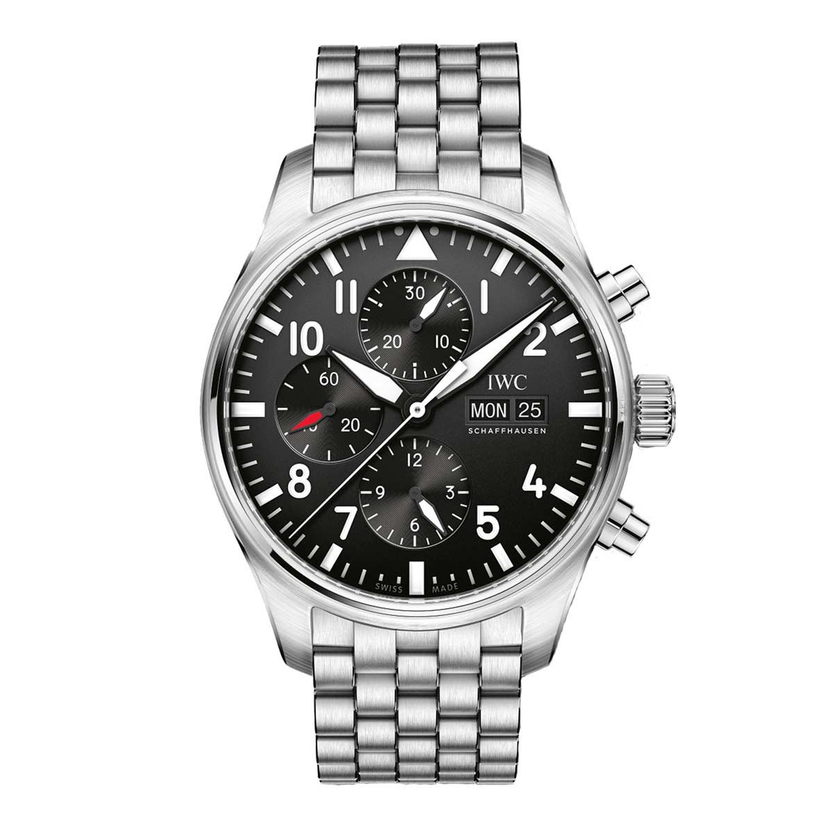 IWC Schaffhausen Pilot's Chronograph 43mm Watch, Black and White Dial ...