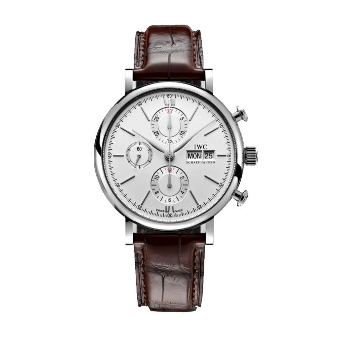 IWC Schaffhausen Portofino Chronograph 42mm Watch, Silver and White Dial