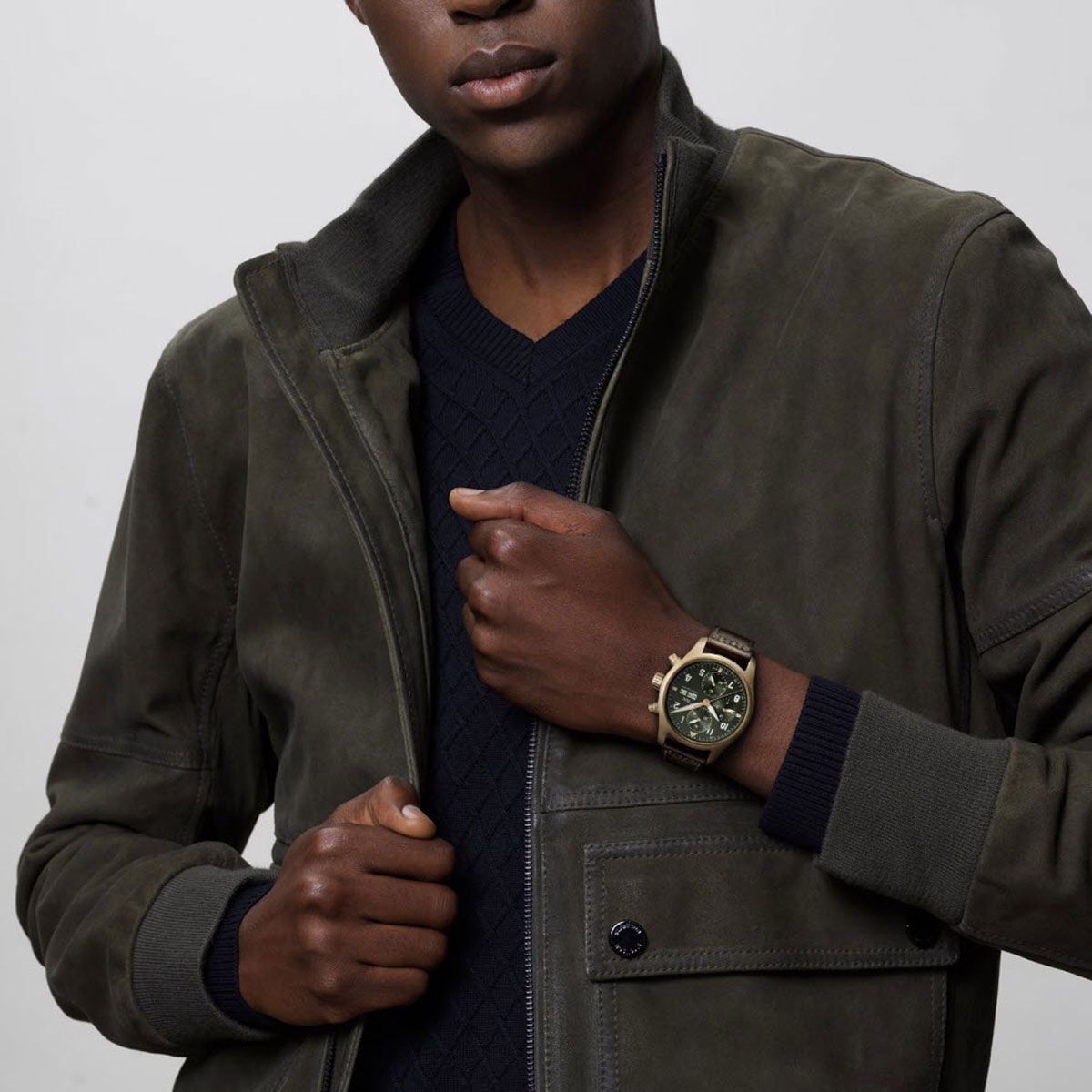 IWC Schaffhausen Chronograph Spitfire Pilot 41mm Men's Watch, Green Dial