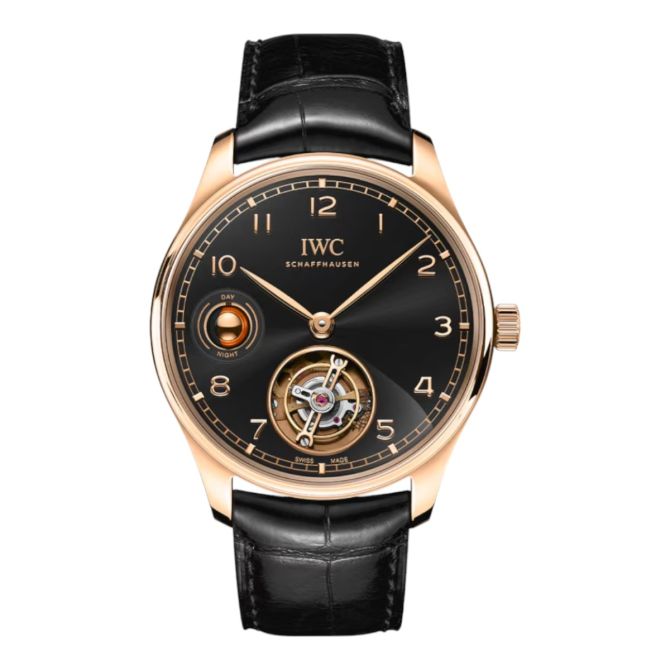 IWC Schaffhausen Portugieser Hand-Wound Tourbillon Day and Night 42.4mm Watch, Black Dial