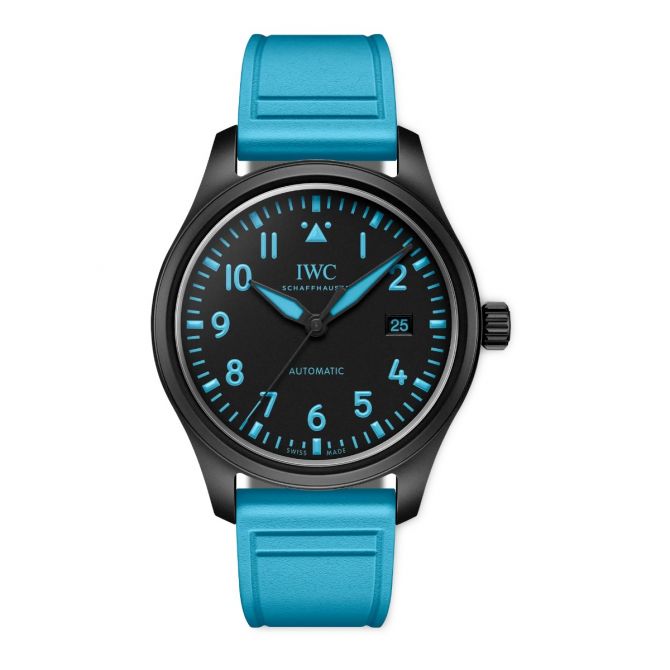 IWC Schaffhausen George Russell Pilot's 41mm Watch, Black Dial with Blue Rubber Strap