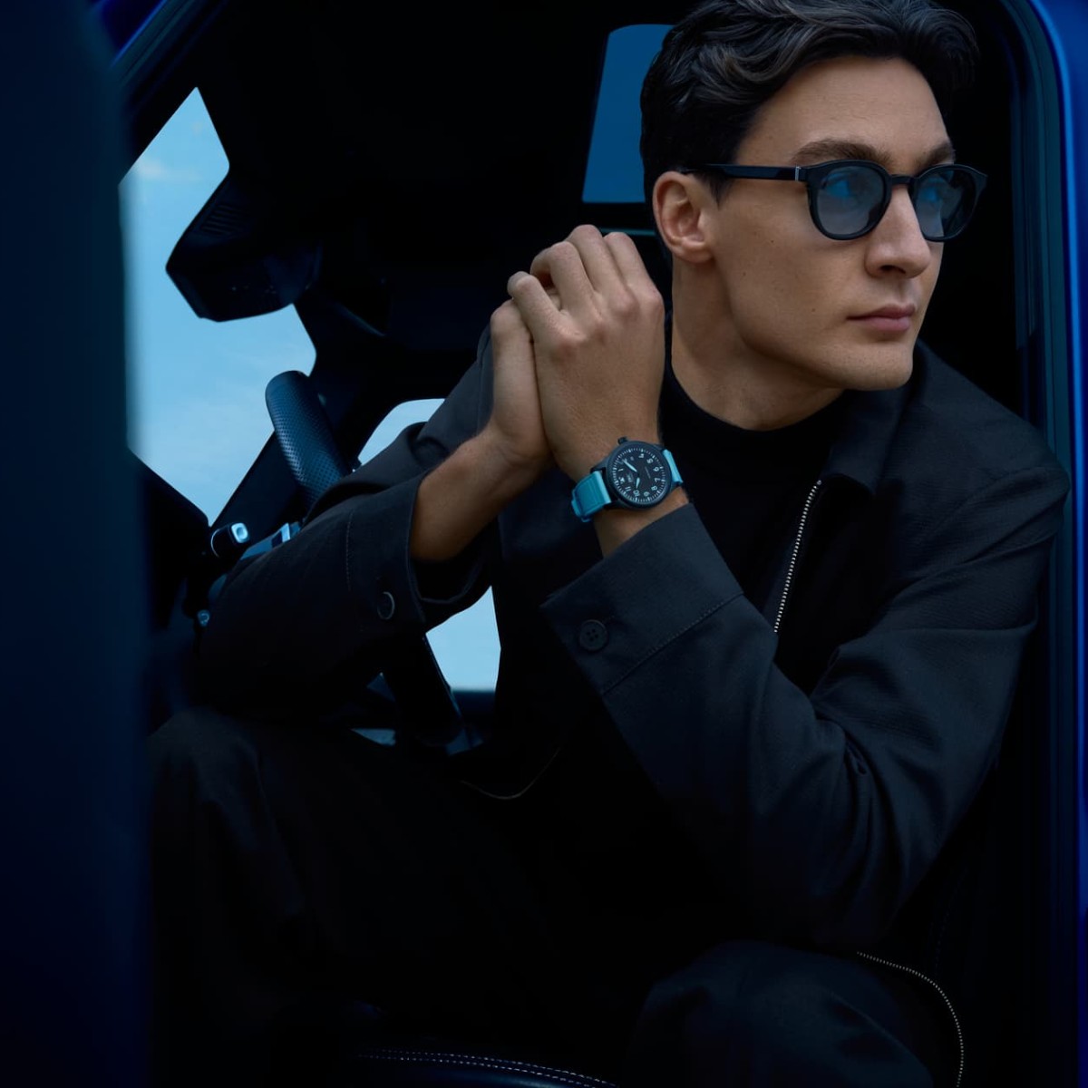 IWC Schaffhausen George Russell Pilot's 41mm Watch, Black Dial with Blue Rubber Strap