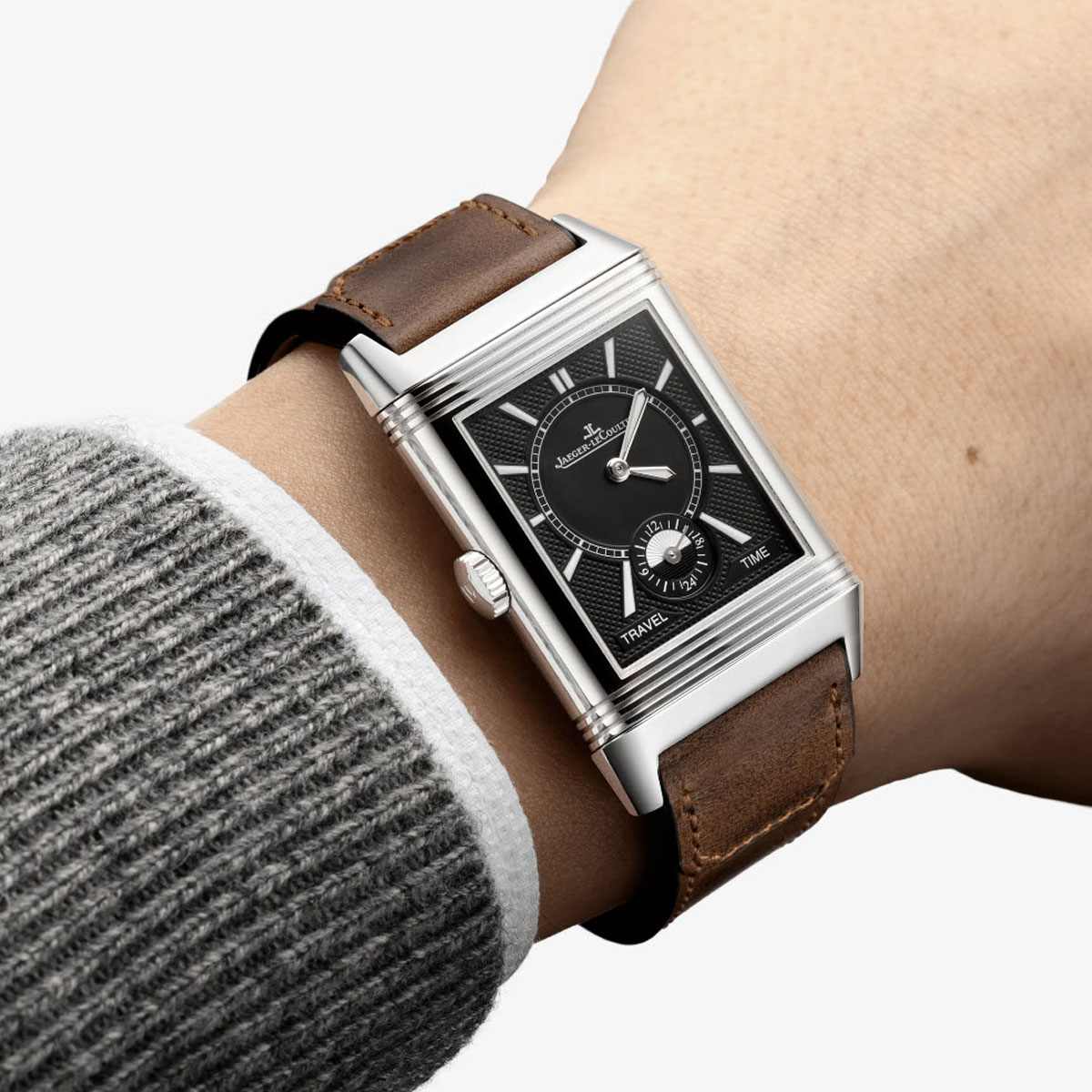 Jaeger-LeCoultre Reverso Classic Duoface Small Seconds 47mm Watch, Silvered Grey Dial