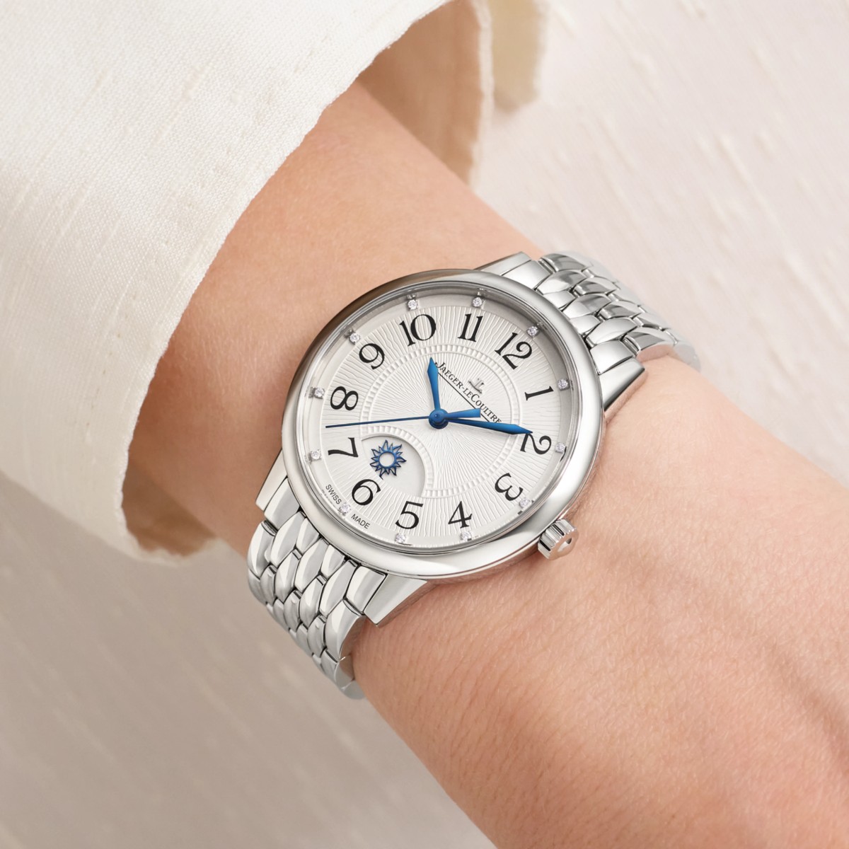 Jaeger-LeCoultre Night and Day Rendez-Vous Classic 34mm Women's Watch, Diamond Silvered Grey Dial an