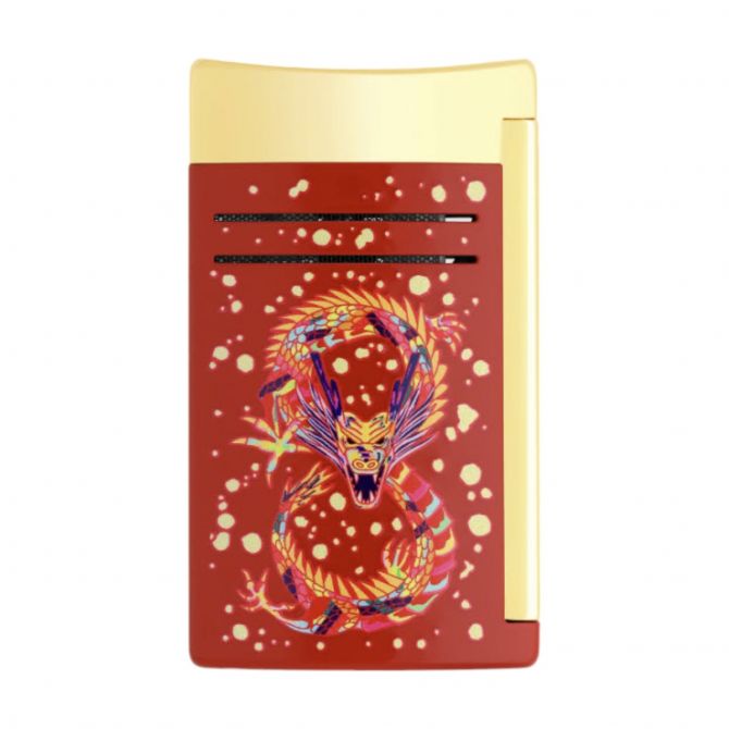 S.T. Dupont Maxijet Chrome Dragon Lighter, Red