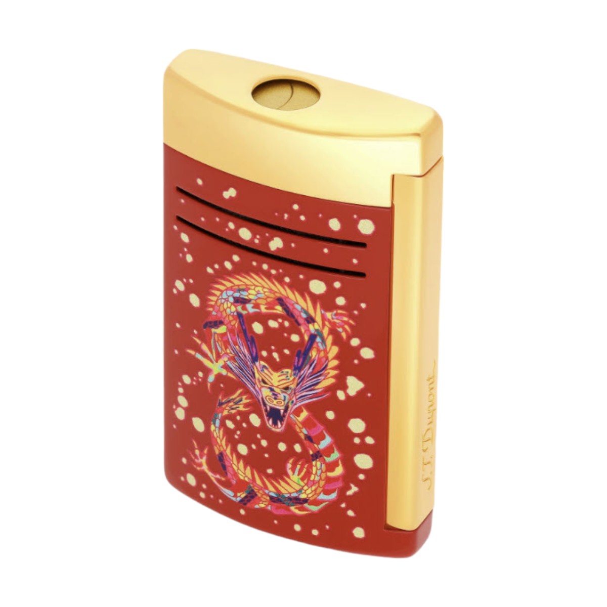 S.T. Dupont Maxijet Chrome Dragon Lighter, Red