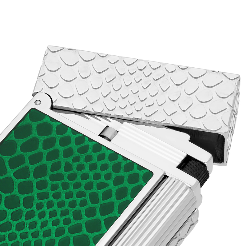 S.T. Dupont Guilloche Under Lacquer Lighter, Green Snake Skin