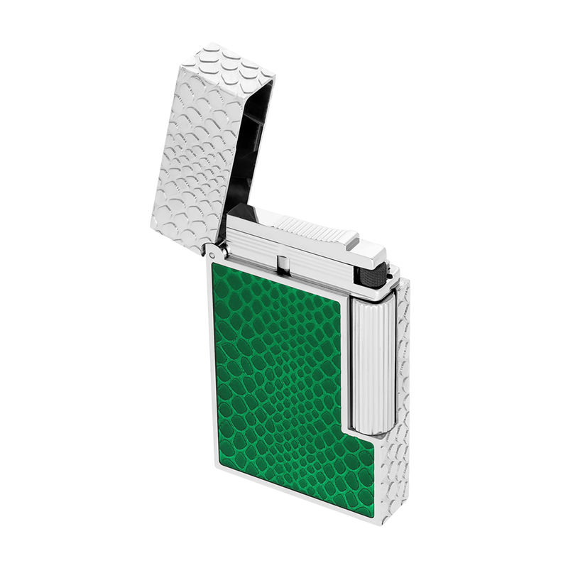 S.T. Dupont Guilloche Under Lacquer Lighter, Green Snake Skin